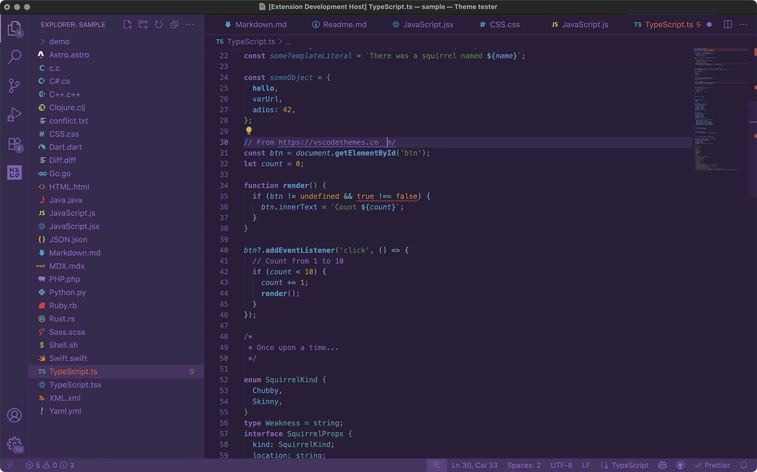 Squirrelsong Dark Deep Purple theme for Visual Studio Code
