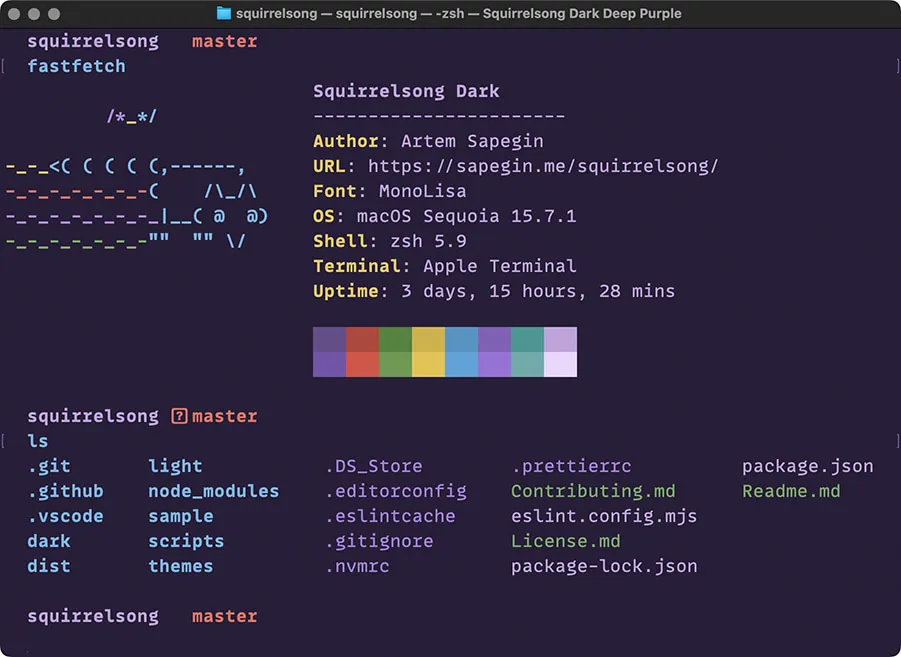 Squirrelsong Dark theme for Terminal.app