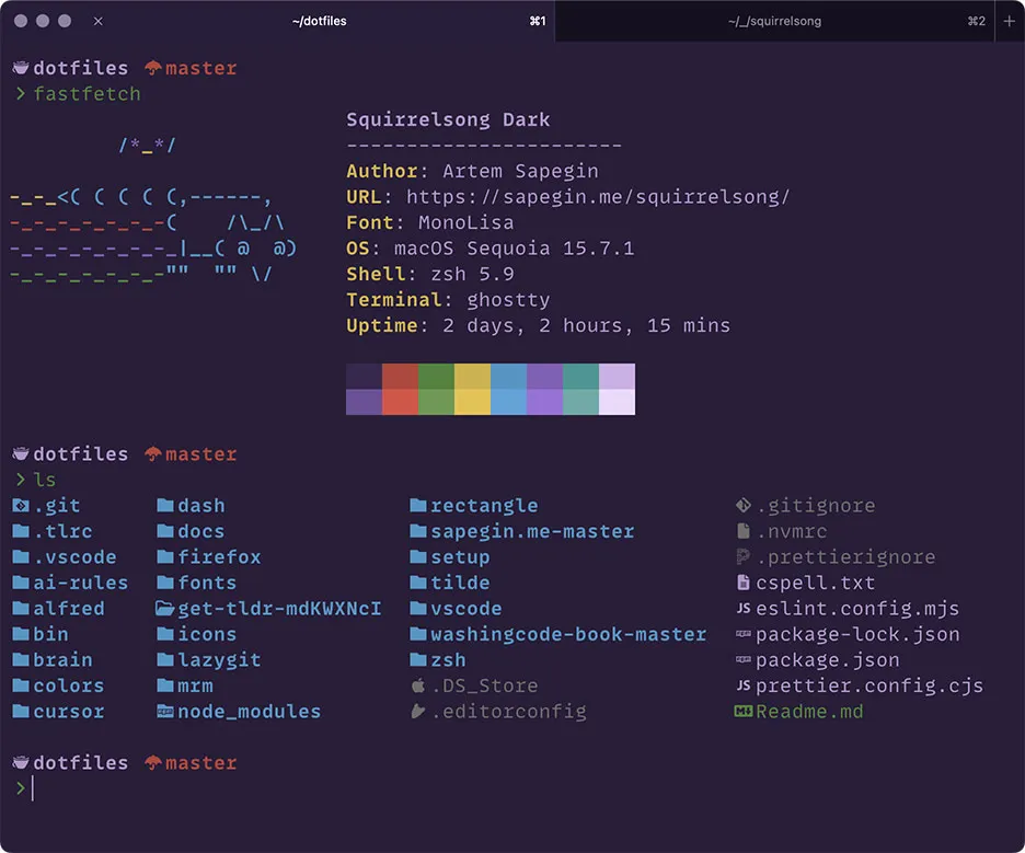 Squirrelsong dark theme for Ghostty