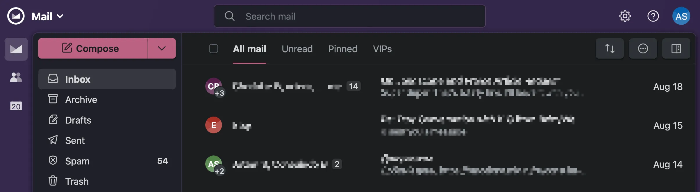 Squirrelsong Dark Deep Purple theme for Fastmail