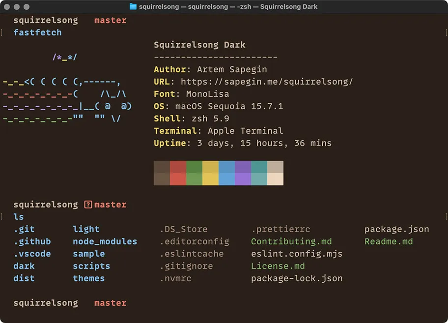 Squirrelsong Dark theme for Terminal.app