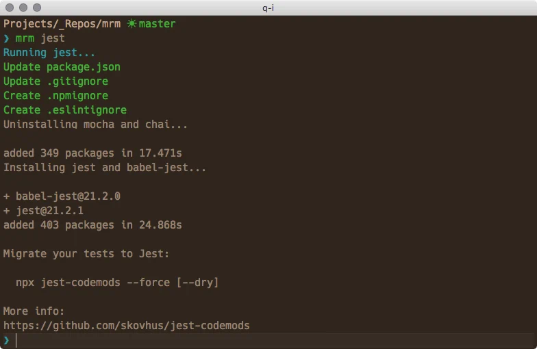 Running Mrm Jest task in terminal